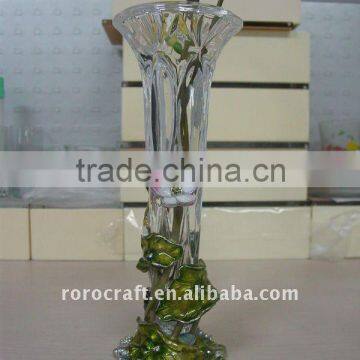 pewter design enamel color craft flower vase glass crystal vase