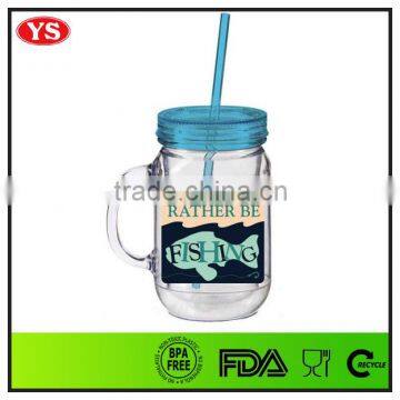 promotion 20 ounce wholesale double wall acrylic mason jar with handle