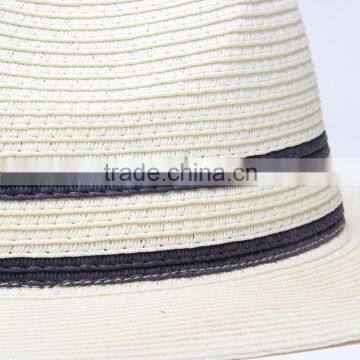 Hot Sale Fashion Simple Paper Straw White Striped Panama Fedora Hats photo-2