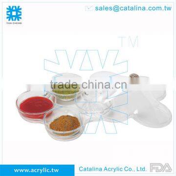 High Quality Acrylic Plastic Banquet Wedding Dessert Fruit 3 Around Compartment Tray