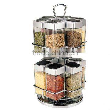 SINOGLASS 12 pcs square shape galss spice jar with rack