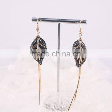 Leaf Model Earrings, Rhinestone Golden Long Chain Dangle Earring Hook