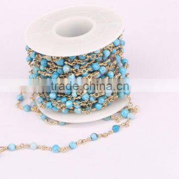 Size 4mm DIY Wire Wrapped Beaded Rosary Chain Faceted Blue Sea Jasper Beads for Necklace Bracelet