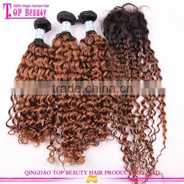 Popular color sew in human hair extensions blonde lace closure blonde hair bundles with lace closure