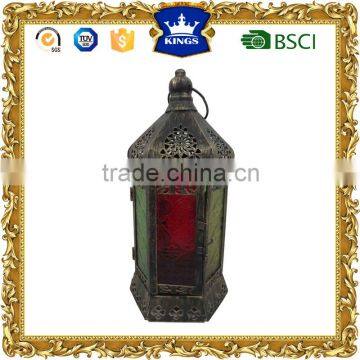 Colorful glass antique moroccan metal candle lantern