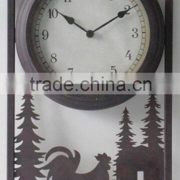 western cowboy wall clock home decro with trees and rooster