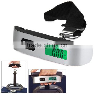 Portable Mini LCD Luggage Electronic Scale Thermometer 50kg Capacity Handing Digital Weighing Hook Scale Device