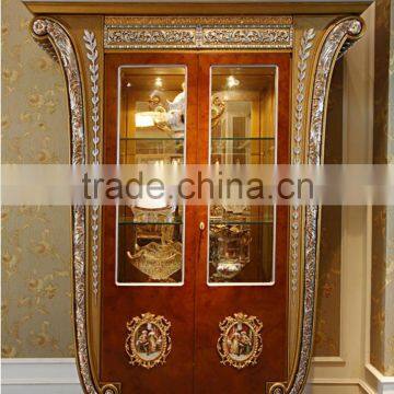 French Rococo Style Wood Carved Round Glass Door Corner Display Cabinet/ Palace Classic Living Room Wine Cabinet, Vitrine photo-3