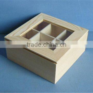 Hot selling handmade wooden compartment boxes with clear lid