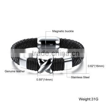 2017 Custom Mens Wholesale Black Braided Leather Bracelet photo-5