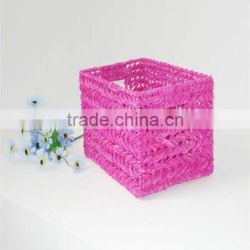 Home Garden Handwork Paper Rope Made File Book Storage Basket With Handle photo-5