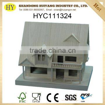 FSC customized natural unfinished wooden doll house wholesale