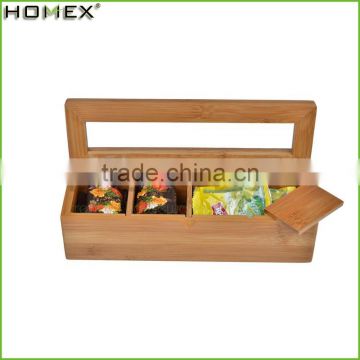 100% Natural Bamboo Storage Box With Lid Beautiful Tea Bag Storage Box with 4 Equally Divided Compartments/Homex_Factory