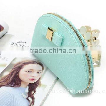 Cosmetic Bag Brass Zipper Top Good PU Leather Hard Cosmetic Bag With Lining