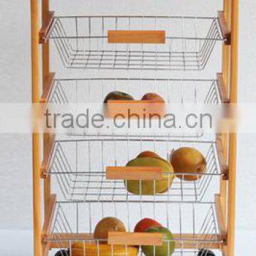 USA /EU FASHIONAL Wooden Kitchen Trolley With FOUR Metal Wire Brackets/ceramic Tile on Top With Drawer