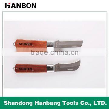 Professional electrician knife with wooden handle