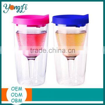 Double Wall Wine Glasses Tumbler with Through Lid Transparent Plastic Cup