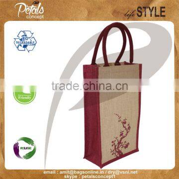 Jute Wine Bag With Padded Rope Handle for Two Bottle photo-2