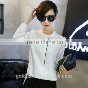 2017 Korean Design Pure Color Long Sleeve Ladies Tops Fashion Women Chiffon Blouse Designs