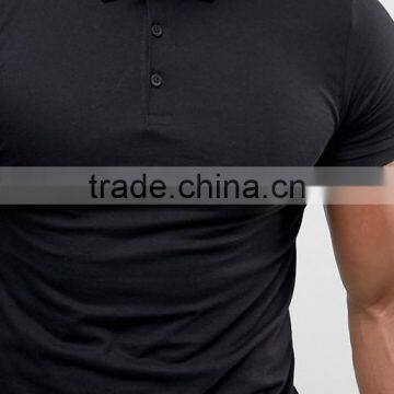 High Quality Custom Logo Short Sleeve Button Placket Men's Cotton/Spandex 200gsm Casual Skinny Slim Fit Black Polo T-Shirt photo-3