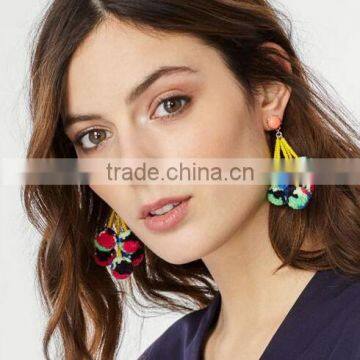 Bohemian multicolor pompon dangle earrings for women jewelry