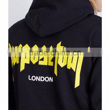 Oversized Men Hoodies Long Sleeves Ribbed Cotton Blends Fleece Logo Print Hoodies Custom Kangaroo Pocket
