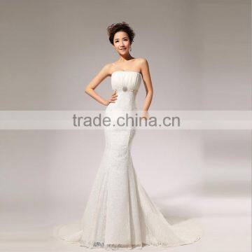 2017 Fashion Custom Lace Halter Wedding Dress Shoulder off Tie Back Dress Fishtail Wedding Evening Dress photo-3