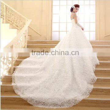 2016 New Wedding Fashion Towel Diamond Korean Style Long Drag Tail Thin Brides Winter Wedding Dress photo-2