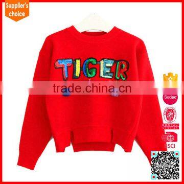 Latest fashion long sleeves girls red organic 100 cashmere sweater