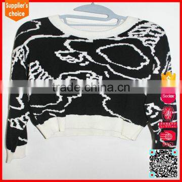 New design crop top sweater in womens jacquard knit custom sweater