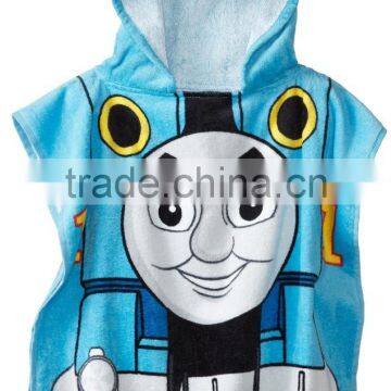 Reactive printing velour poncho hooded towel for kids