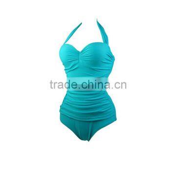 Plain Solid Color Wrinkle Women Swimwear One Piece Swimwear photo-4