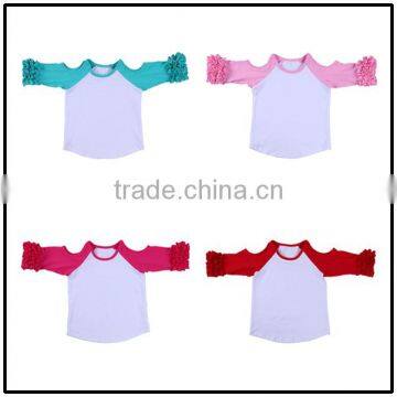 children's clothing white t shirt cold shoulder shirt ruffle ralgan shirts icing ruffle shirts