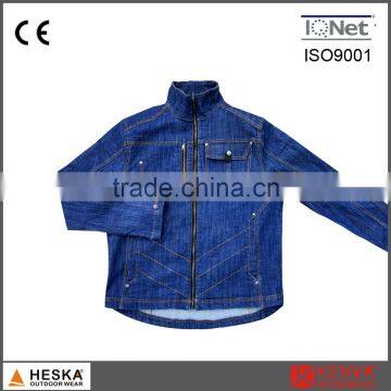 Wholesale Spring Jacket Multi Pocket Jeans Jacket Dark-blue Men Denim Coat