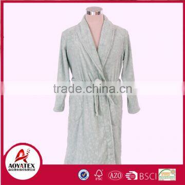 New design 3D embossed flannel fleece bathrobe for women