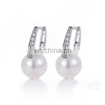 925 Sterling Silver Natural Pure Freshwater Pearl Cubic Zirconia Stud Earrings JE2420