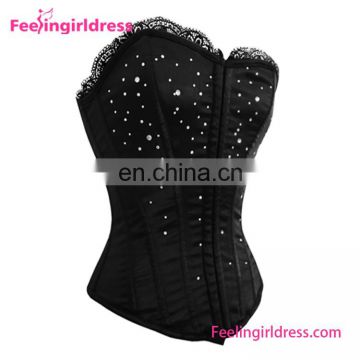 Sexy Cheap No MOQ Shiny Black Stain Waist Training Corset