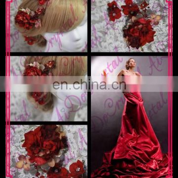 Aidocrystal red wedding hairpiece hair flower bridal hair clip handmade rhinestone headpiece hair accessories