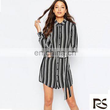 2016 New Arrival Mini Long Sleeve Bandage T-shirt Dress Black and White for Women