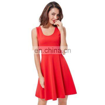 Kate Kasin Women's Stylish & Slim Fit Casual Sleeveless U-Neck Tank Red Summer Dress KK000487-2