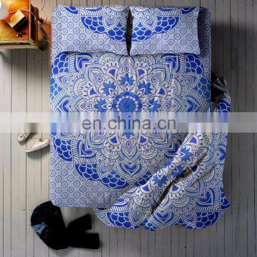 Indian Beautiful Blue Ombre Mandala Bed sheet Duvet Cover With 2 Pillow Cover full Set Queen Size Bedding Full Set