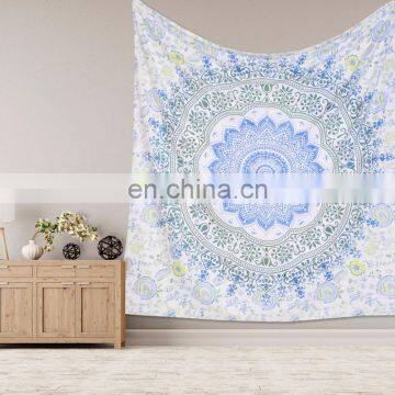 Indian Latest Handmade Wall Hanging Hippie White Ombre Mandala Tapestry Bohemian Bedspread Dorm Decor 95"X85" Inch