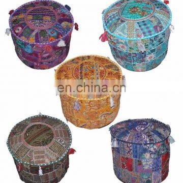 Indian Handmade work Home Decor Embroidery Work Ottoman Cotton Pouf Cover Patchwork Living Room Ottoman Cover wholesale Lot