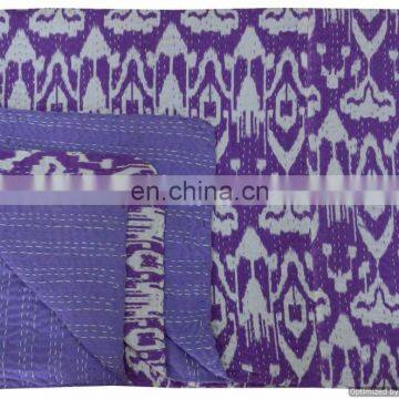 60"x90" Ralli Blanket Handmade Bedspread Bedding Ndian Reversible Kantha Quilt Handmade Ikat Print Bedspread Twin Size Throw photo-4