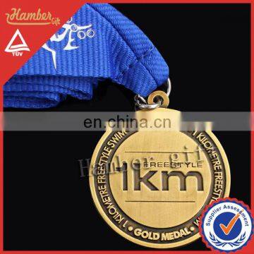 Die Struck Bronze Medal with ribbon for sports, decoration and souvenir