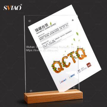 A5 140 * 258 * 48 mm Acrylic Table Stand Menu Holder With Wood Base