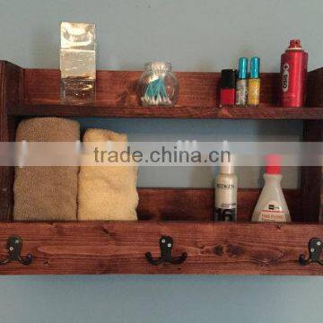 Custom Wooden Wall Kitchen Shelf With Hooks, Rustic Wood Key Holder photo-4