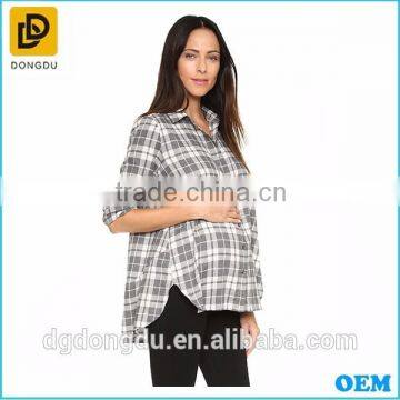 New fashion ourdoor long sleeve cheap plaid maternity dress shirt