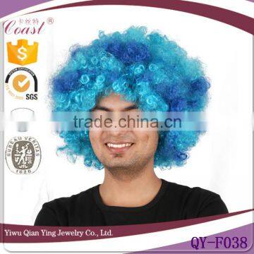 cheap blue afro curly synthetic football sports fans wigs