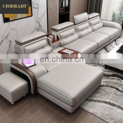 CBMMART modern living room furniture Cowhide leather sofa set multi-function Chesterfield sectional couch living room sofas